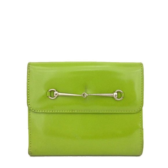Tom Ford era Gucci Lime Green Leather Bi-fold Wallet w Chrome Horse-bit - Picture 1 of 8